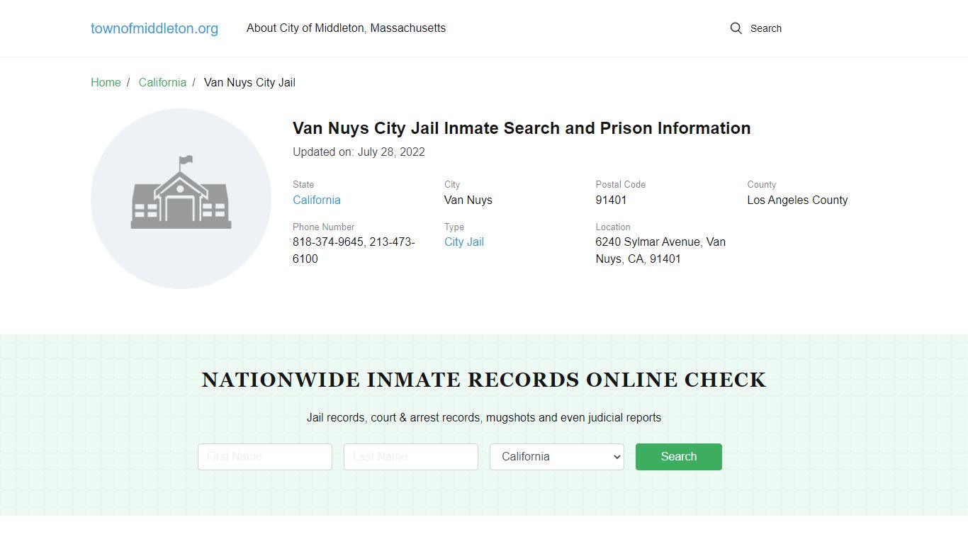 Van Nuys City Jail Inmate Search, Visitation, Phone no. & Mailing ...